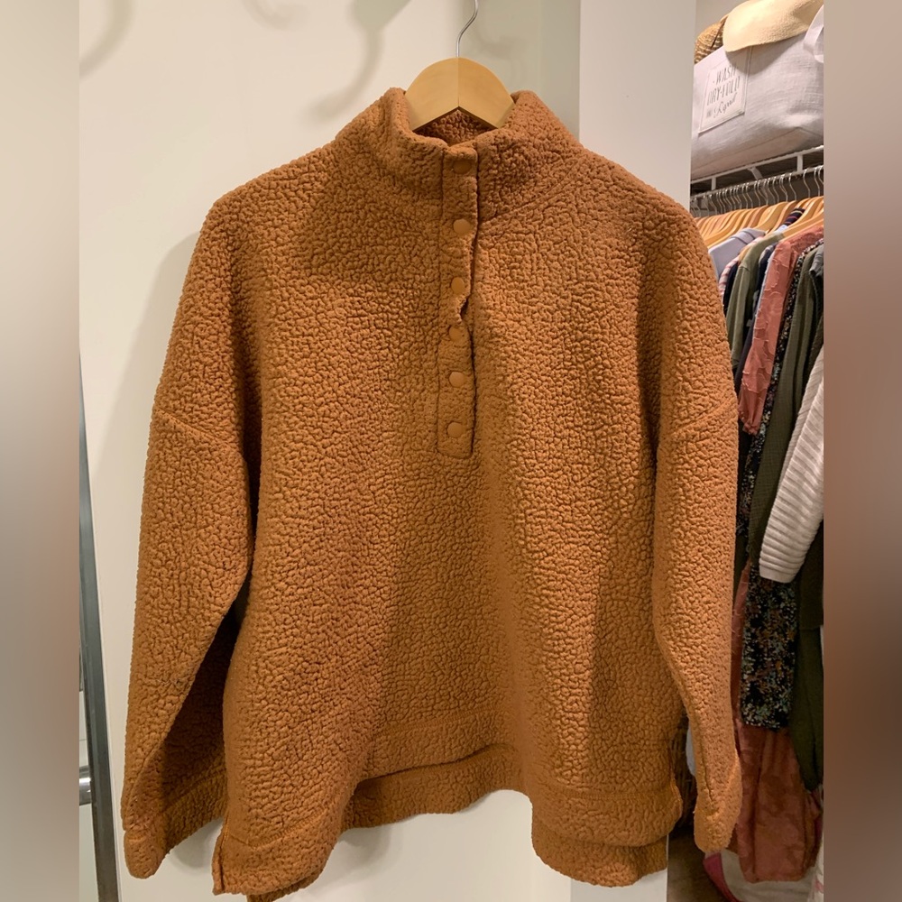 aerie Rust Brown Sherpa Pullover Jacket